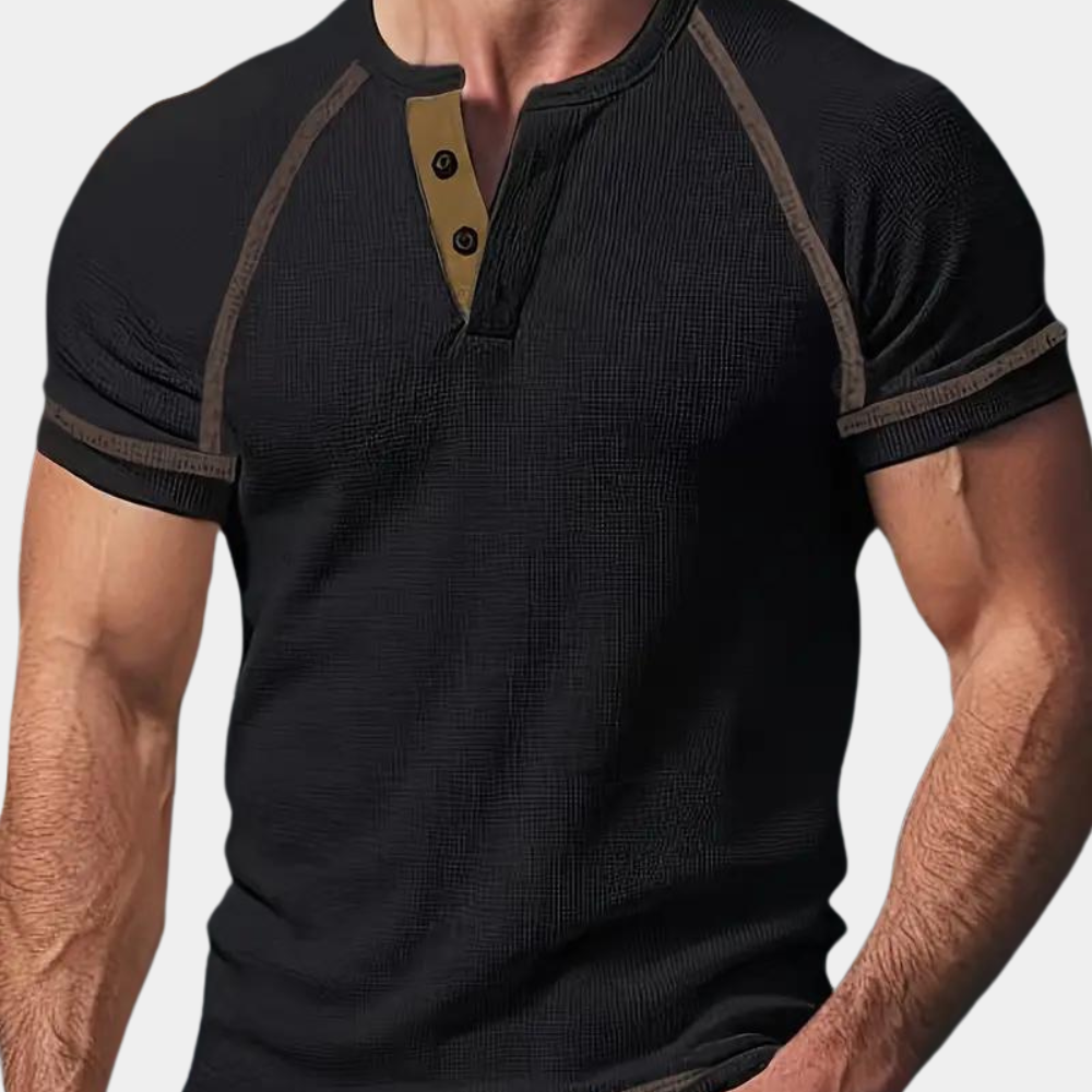 Men’s Slim Fit T-Shirt – Henley Neck – Soft Knit – Short Sleeve – Breathable Blend