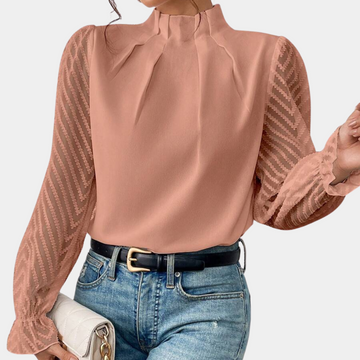 Chevron ruched long sleeve blouse for women