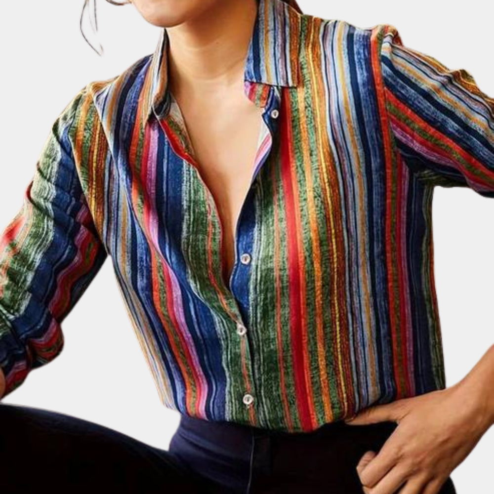 Women's Striped Plaid Blouse - Breathable Cotton, All-Season Casual Elegance