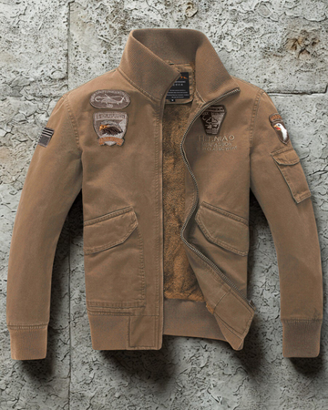 Men’s Bomber Jacket – Slim Fit – Military Style – Plush Lining – Embroidered Patches
