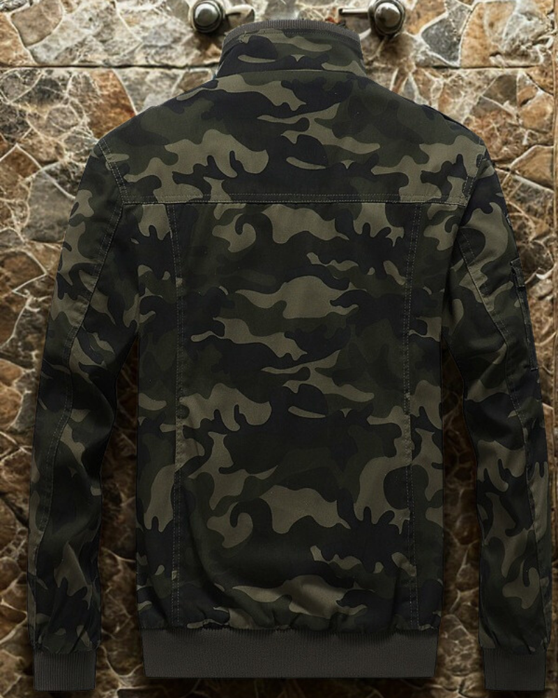 Men’s Bomber Jacket – Military Style – Ribbed Trim – Snap Pockets – Zipper Front