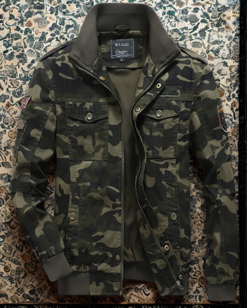Men’s Bomber Jacket – Military Style – Ribbed Trim – Snap Pockets – Zipper Front