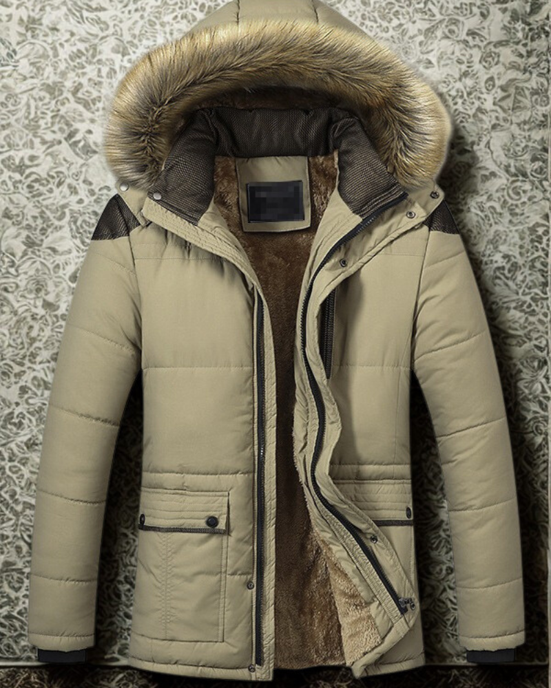 Men’s Parka Jacket – Quilted Fit – Faux Fur Lining – Detachable Hood – Weather-Resistant