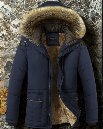 Men’s Parka Jacket – Quilted Fit – Faux Fur Lining – Detachable Hood – Weather-Resistant