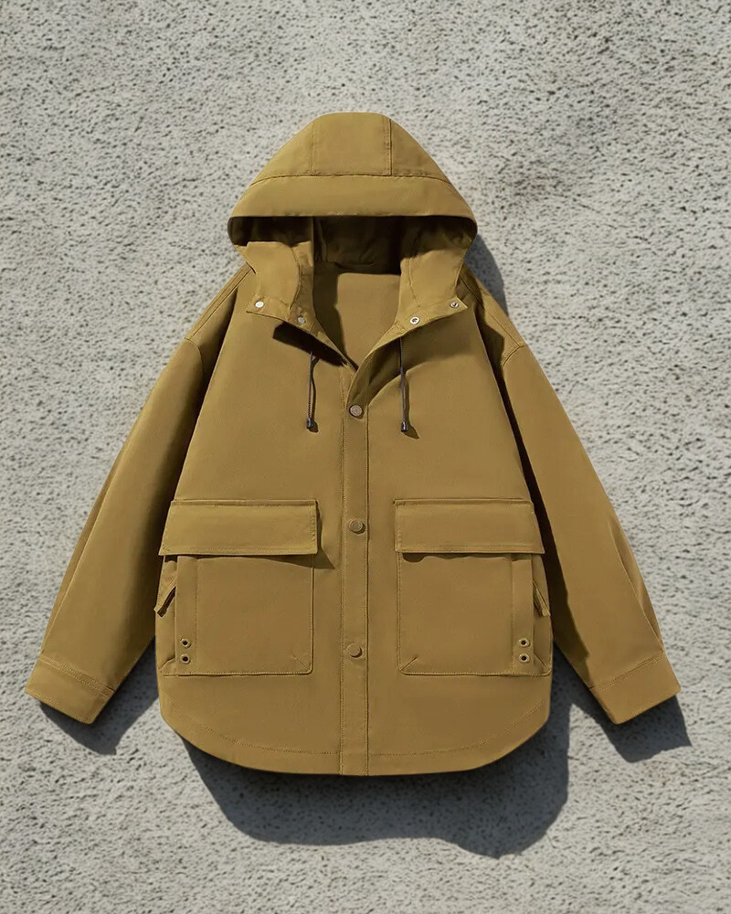 Men’s Hooded Jacket – Oversized Fit – Cotton Canvas – Snap Buttons – Utility Pockets