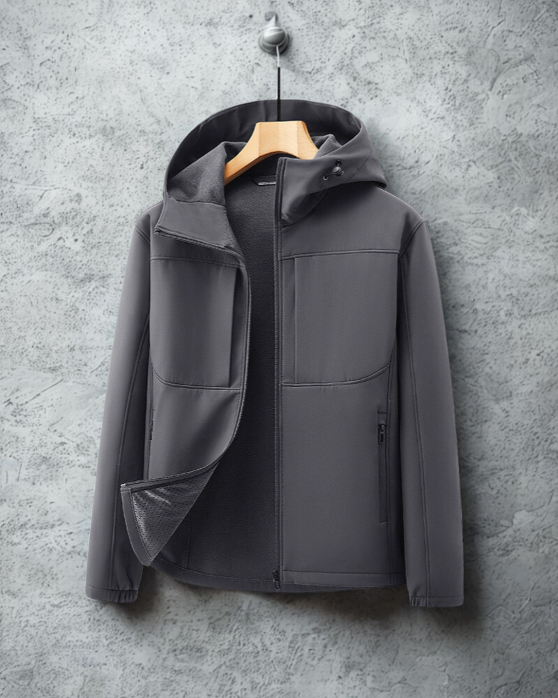 Men’s Softshell Jacket – Regular Fit – Fleece Lined – Adjustable Hood – Zip Pockets