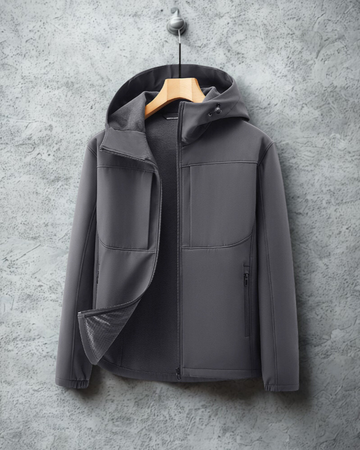 Men’s Softshell Jacket – Regular Fit – Fleece Lined – Adjustable Hood – Zip Pockets