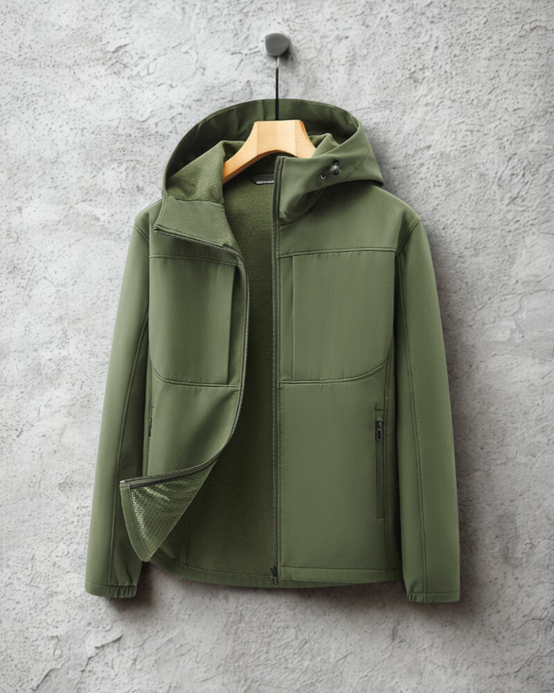 Men’s Softshell Jacket – Regular Fit – Fleece Lined – Adjustable Hood – Zip Pockets