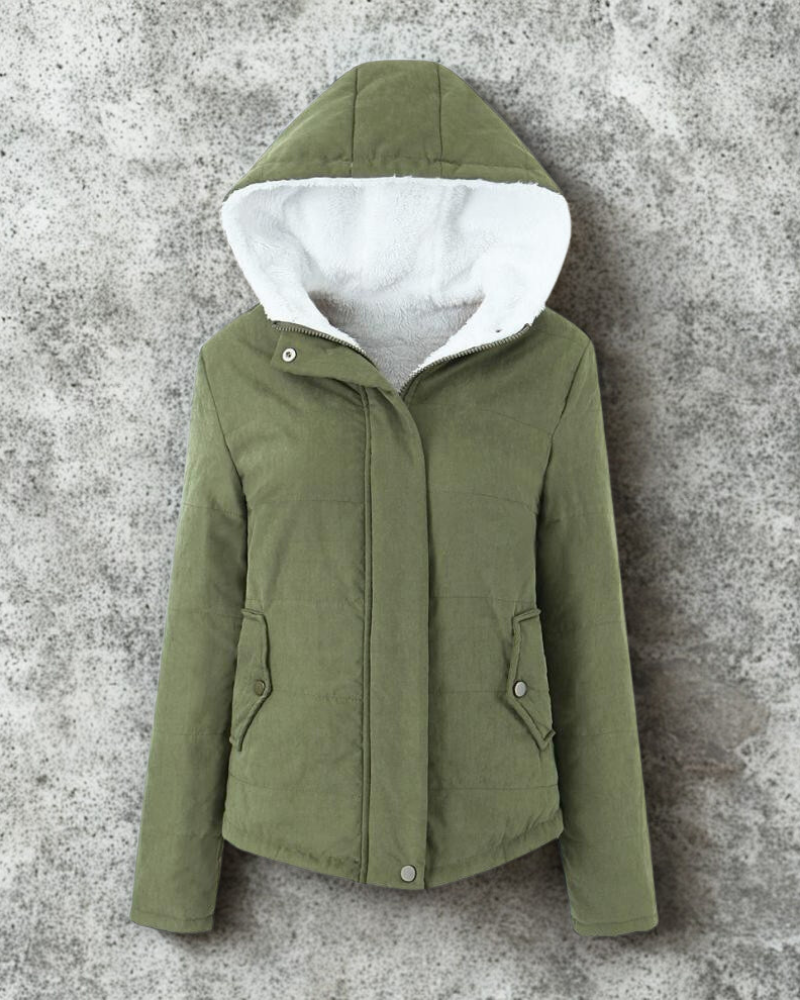 Women’s Hooded Jacket – Quilted Padded – Fleece Lined – Regular Fit – Snap Closure