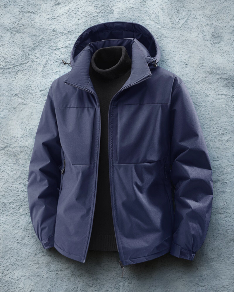Men’s Hooded Jacket – Water Resistant – Relaxed Fit – Zip Pockets – Windproof