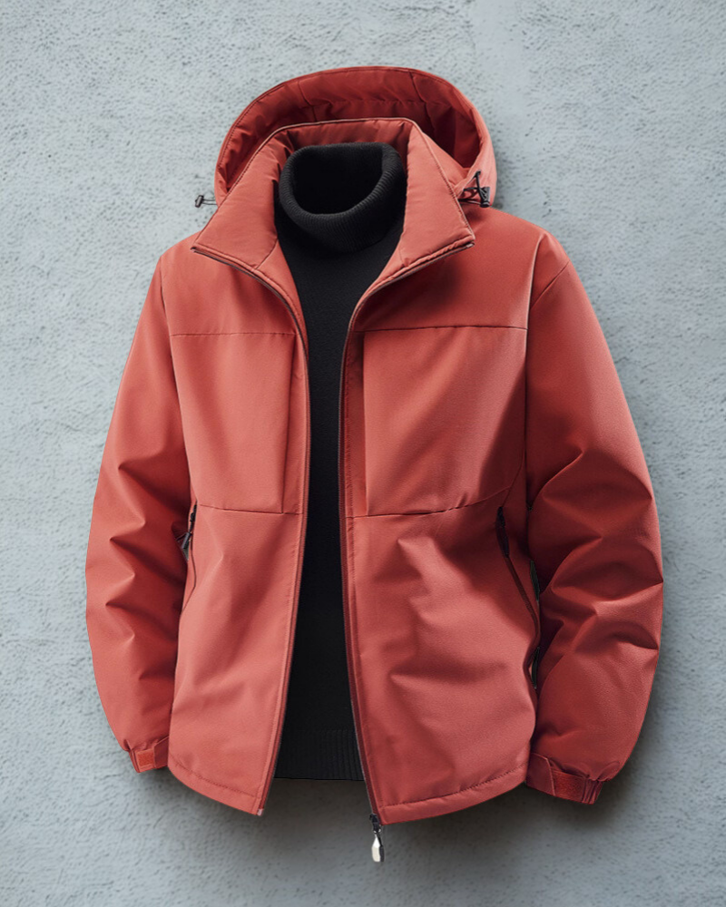 Men’s Hooded Jacket – Water Resistant – Relaxed Fit – Zip Pockets – Windproof