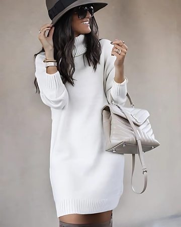 Women’s Mini Dress – Turtleneck – Wool Blend Knit – Ribbed Cuffs – Slim Fit