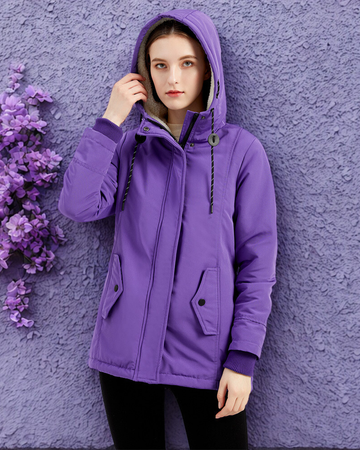 Women’s Hooded Jacket – Relaxed Fit – Plush Lined Hood – Snap Closure – Mid-Thigh Length