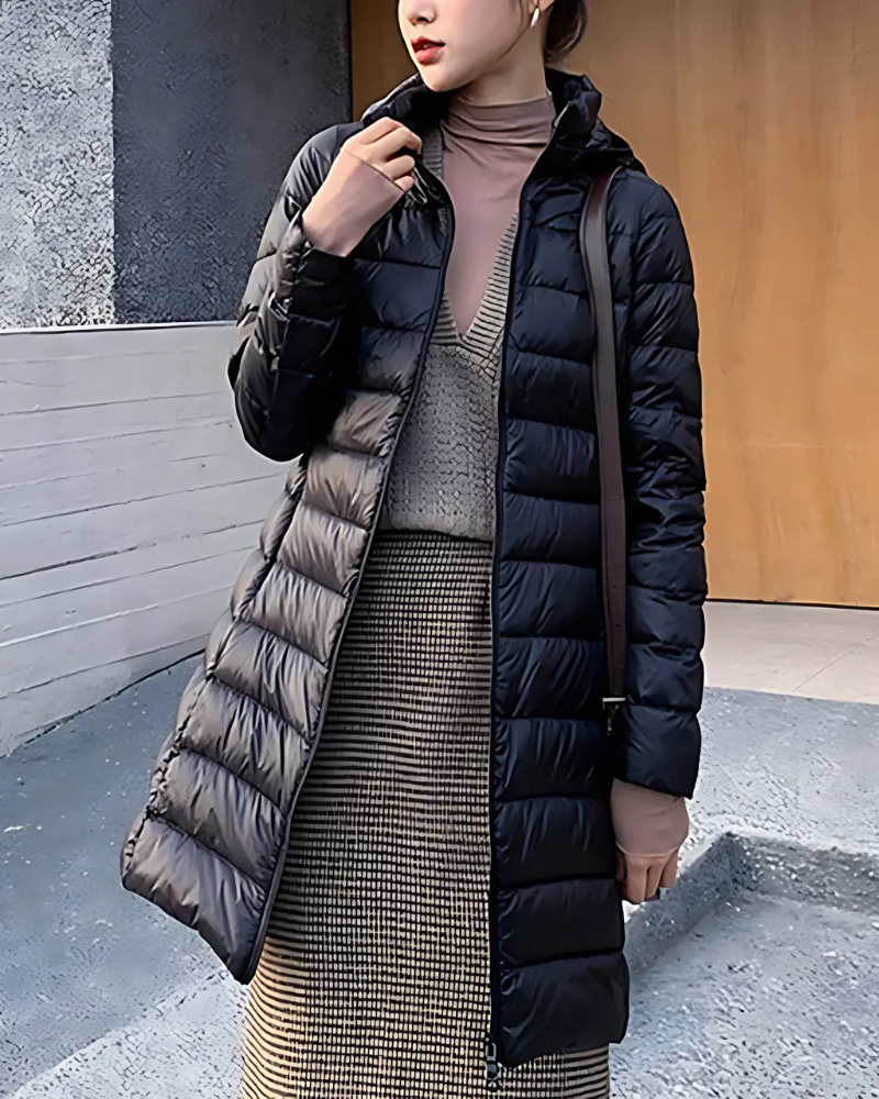 Women’s Puffer Jacket – Slim Fit – Mid-Length Hooded – Quilted - Warm