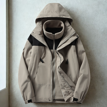 Men’s Three-in-One Jacket – Water-Resistant Shell – Detachable Fleece – Hooded Outdoor Layer