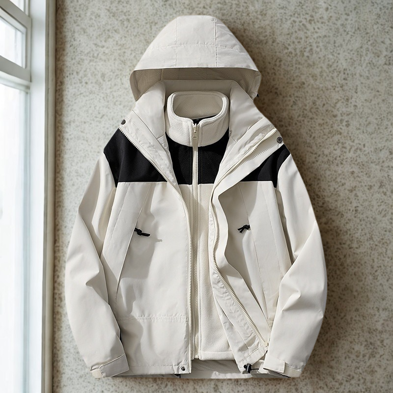 Men’s Three-in-One Jacket – Water-Resistant Shell – Detachable Fleece – Hooded Outdoor Layer