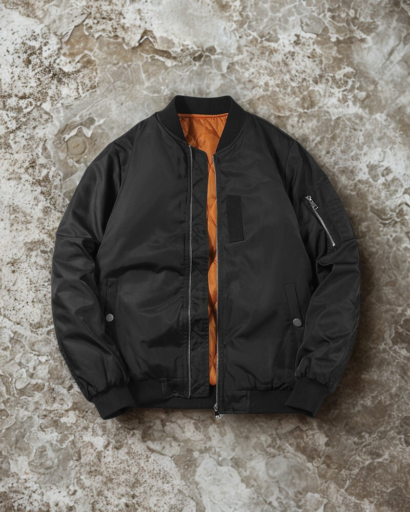 Men’s Bomber Jacket – Relaxed Fit – Quilted Lining – Ribbed Trim – Utility Sleeve Pocket