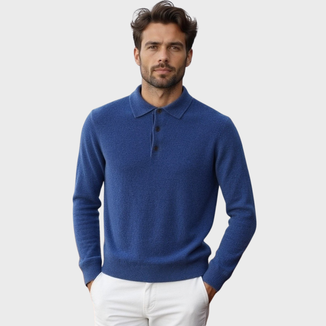 Men’s Polo Sweater – Merino Wool – Standard Fit – Ribbed Trim – Smart Casual Wear
