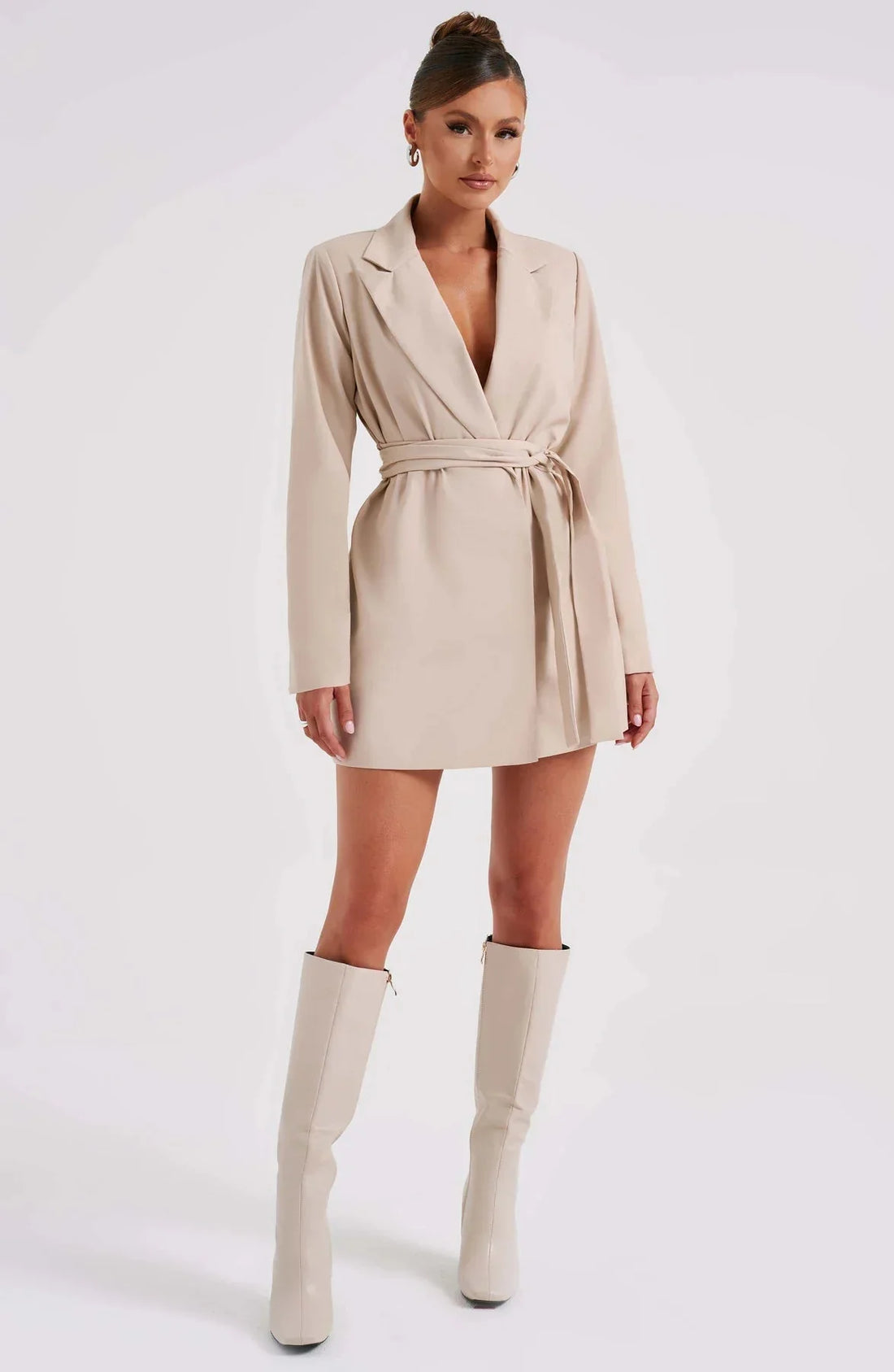 Long sleeve belted blazer dress for women