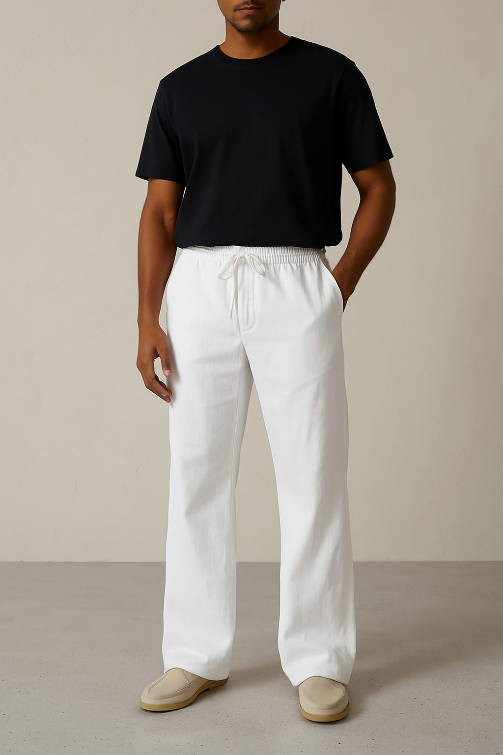Men’s Wide-Leg Trousers – Breathable Linen – Relaxed Fit – Drawstring Waist – Full Length