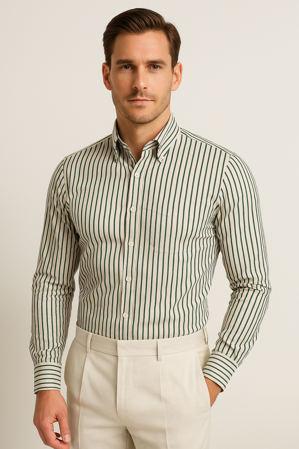 Men’s Long Sleeve Shirt – Tailored Fit – Striped – Button Down Smart Wear