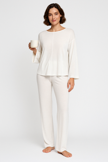 Women’s Loungewear Set – Cotton Blend – Relaxed Fit – Long Sleeve – Full-Length Trousers