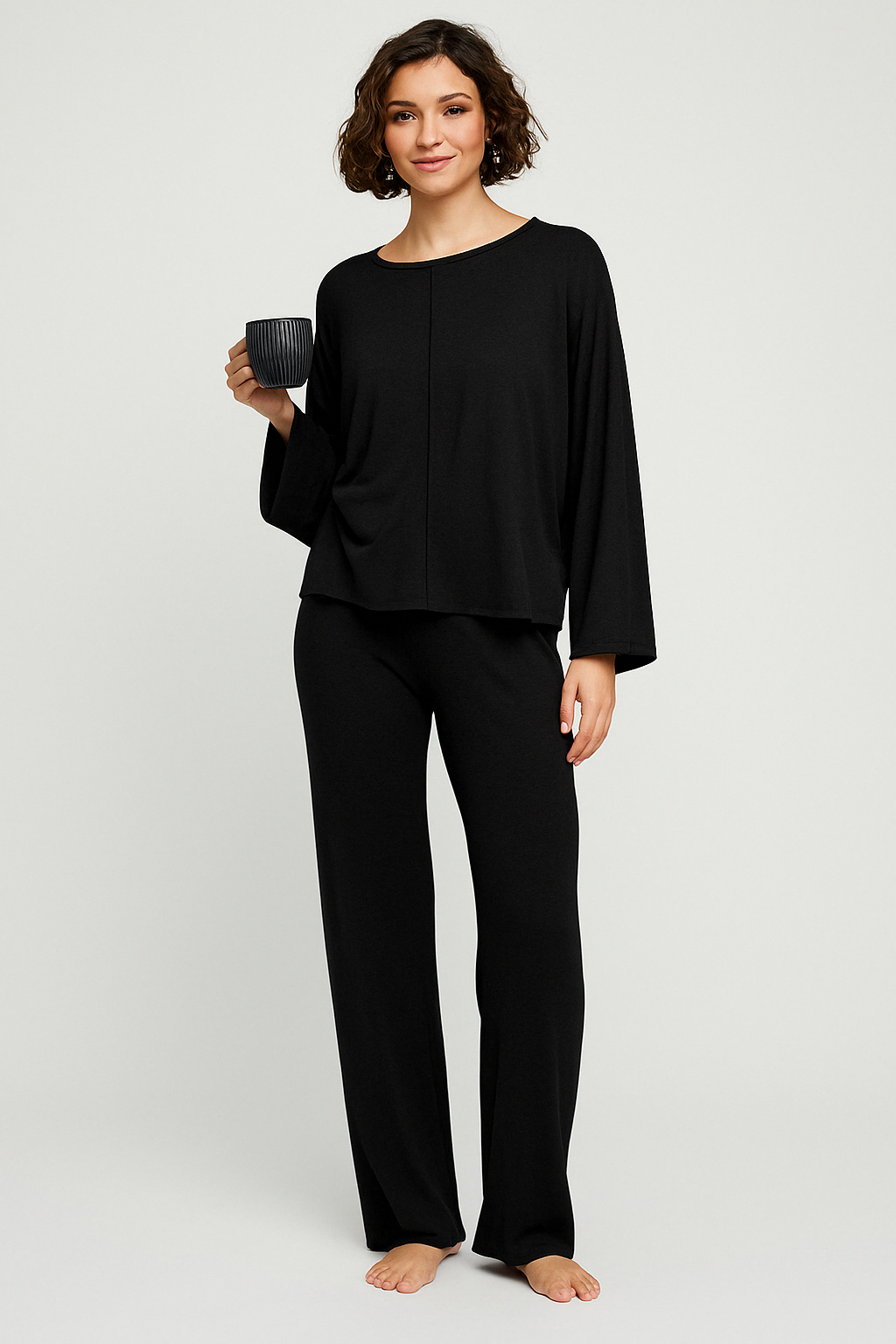 Women’s Loungewear Set – Cotton Blend – Relaxed Fit – Long Sleeve – Full-Length Trousers