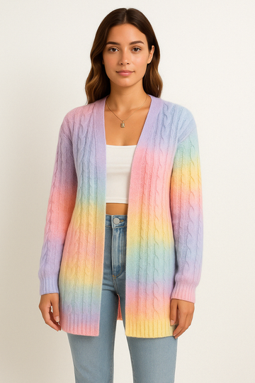 Women’s Cardigan – Oversized Fit – Cable Knit – Open Front – Long Sleeve – Mid Length