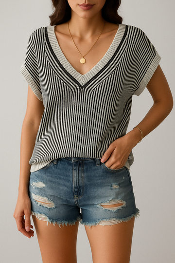 Women’s Sweater Vest – Cotton Knit – Relaxed Fit – V-Neck – Ribbed Sleeveless Layer