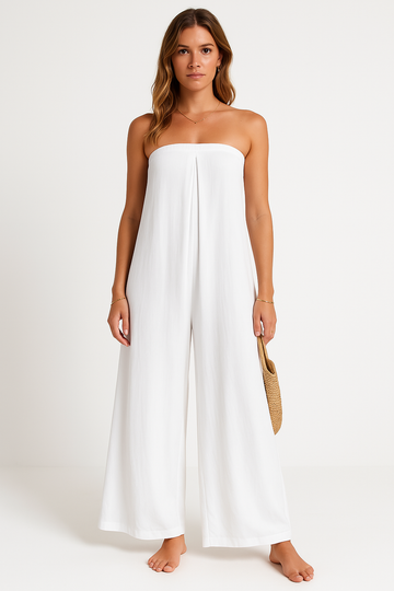 Women’s Strapless Jumpsuit – Wide Leg – Bandeau Top – Relaxed Fit – Lightweight Fabric