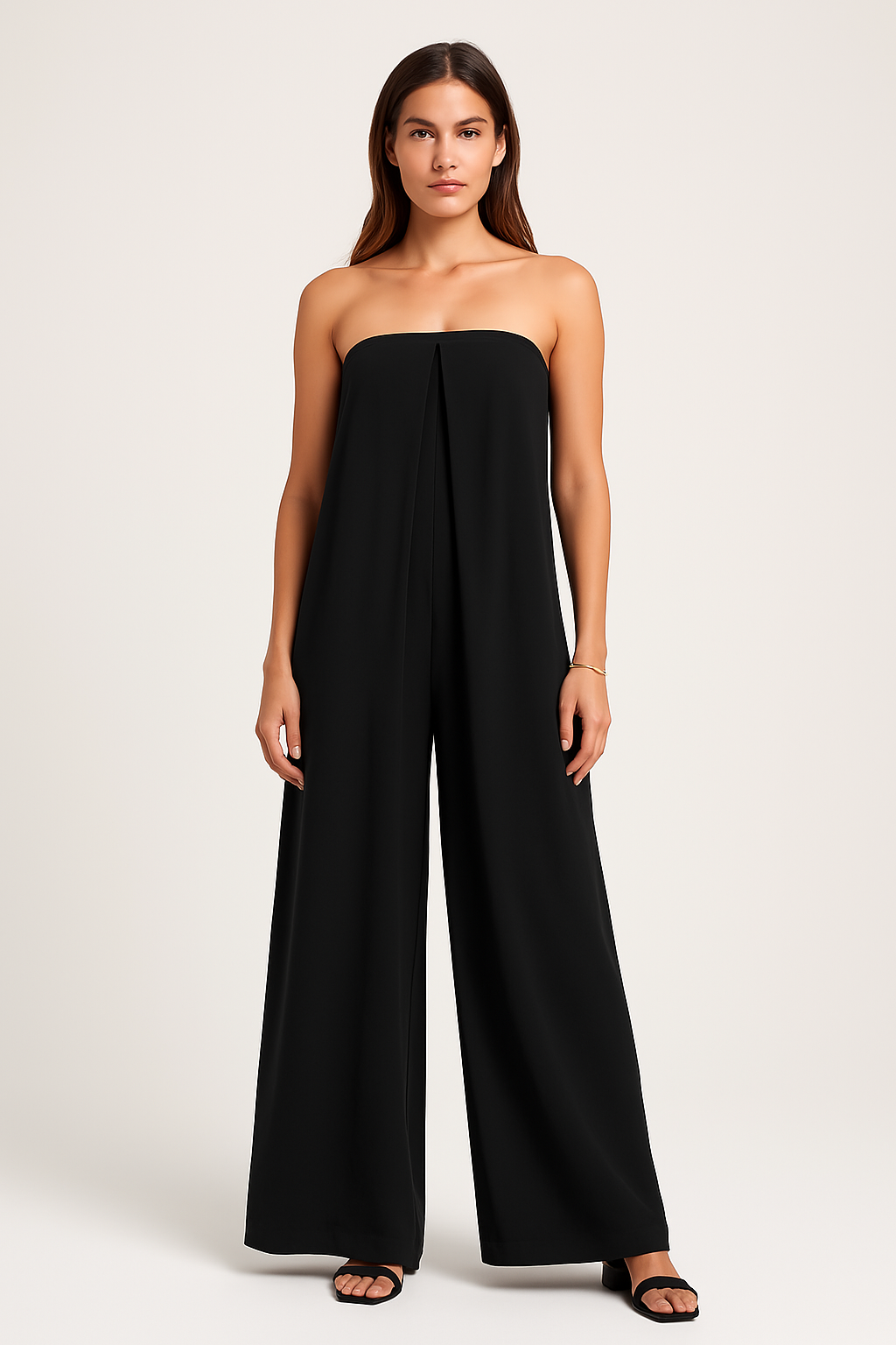 Women’s Strapless Jumpsuit – Wide Leg – Bandeau Top – Relaxed Fit – Lightweight Fabric