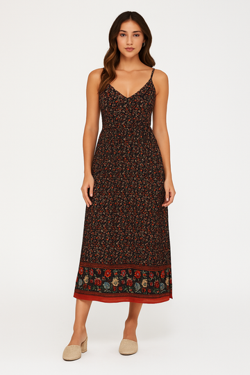 Women’s Maxi Dress – V-Neck – Strappy – Floral Boho Style – Lightweight Cotton Blend
