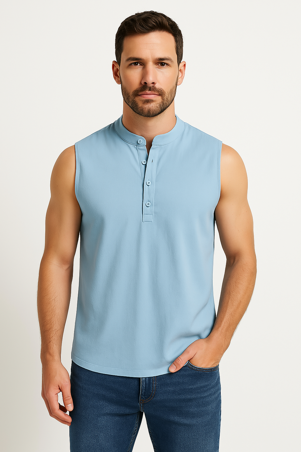 Men’s Sleeveless Vest – Lightweight – Mandarin Collar – Casual Fit