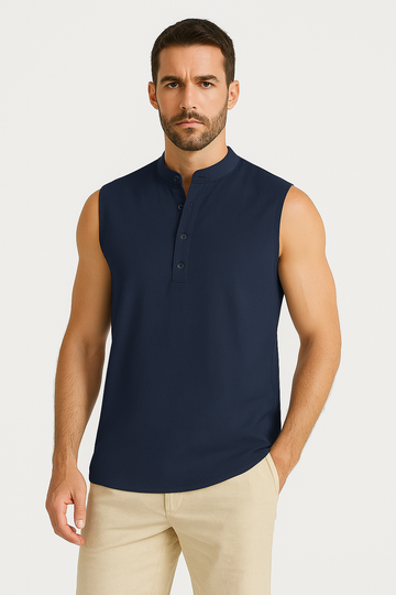 Men’s Sleeveless Vest – Lightweight – Mandarin Collar – Casual Fit