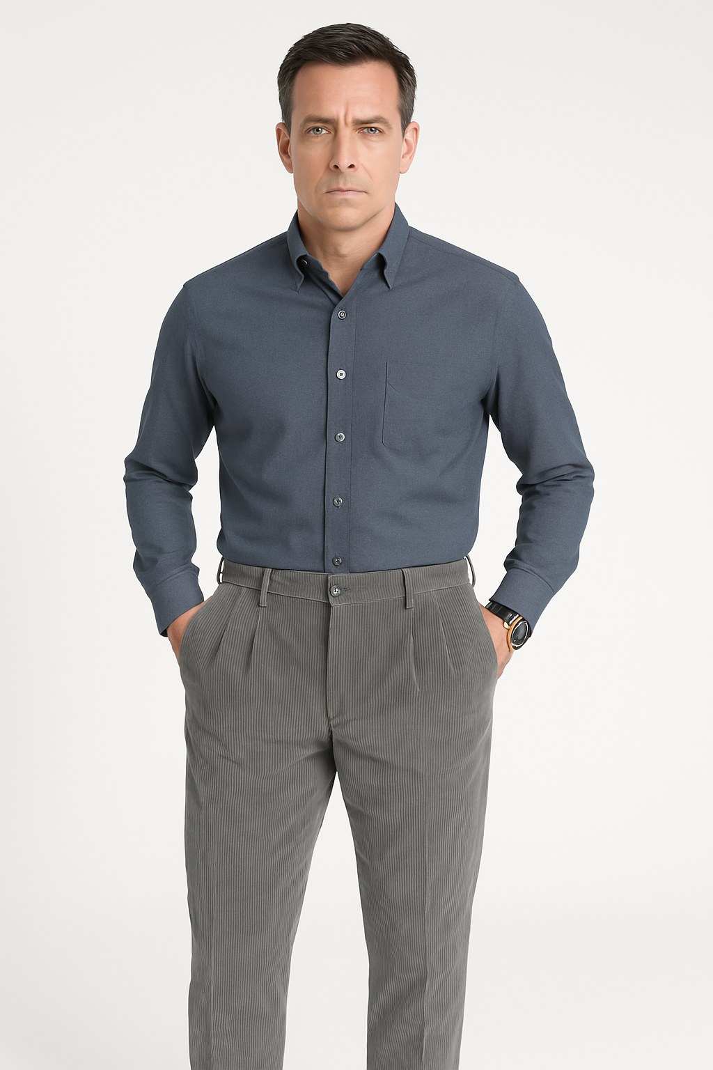 Men’s Corduroy Trousers – Slim Fit – Pleated Front – Full Length – Smart Casual