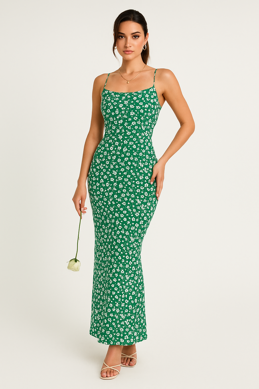 Women’s Sundress – Slim Fit – Spaghetti Straps – Floral Print – Open Back Maxi Dress