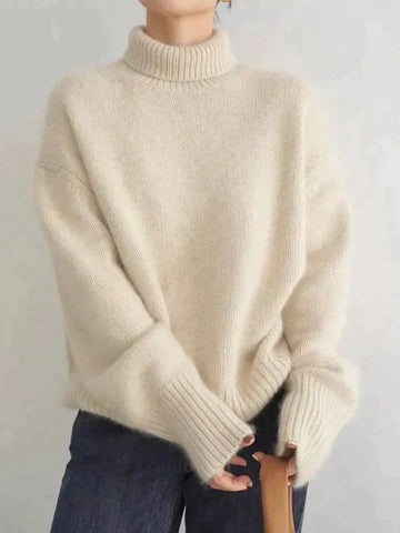Women’s Turtleneck Sweater – Oversized Fit – Wool Knit – Ribbed Hem and Cuffs