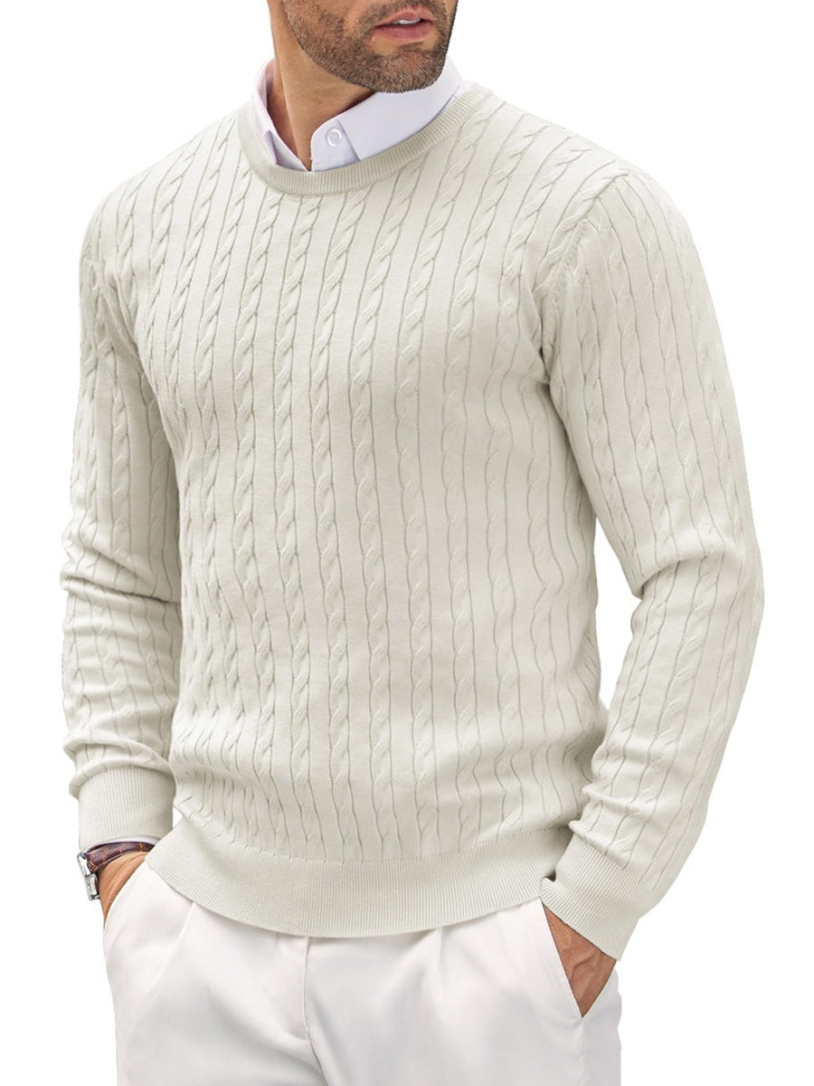 Men’s Pullover Jumper – Slim Fit – Fine Knit – Cable Detail – Round Neck