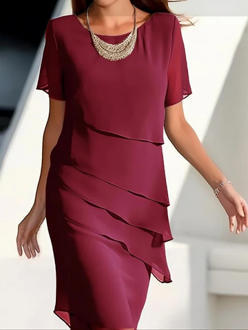 Women's Midi Dress - Layered Ruffle Design - Short Sleeve - Elegant Flowy Fit