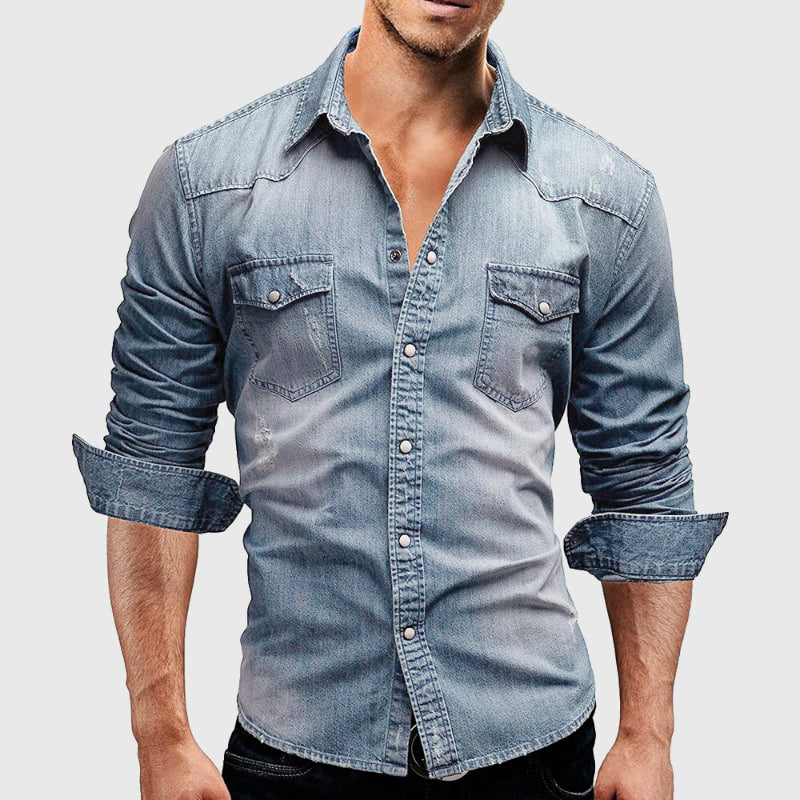 Textured denim shirt for men