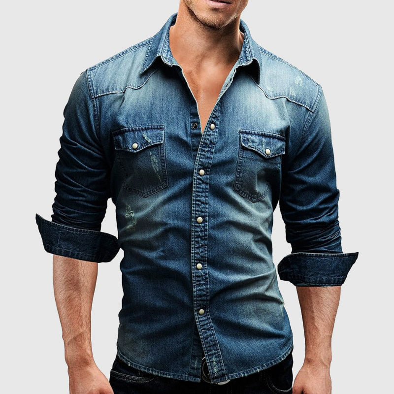 Textured denim shirt for men