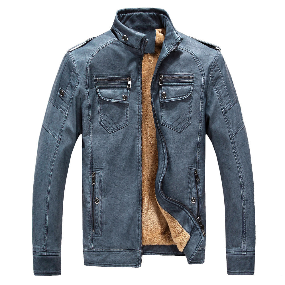 Fleece biker jacket for men