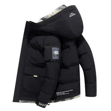 Hooded winter jacket for men with utility pockets