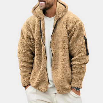 Men’s Zip-Up Hoodie – Sherpa Fleece – Relaxed Fit – Hooded with Arm Pocket