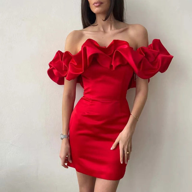 Off-shoulder ruffle mini dress for women