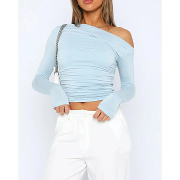 Off shoulder asymmetrical crop top for women