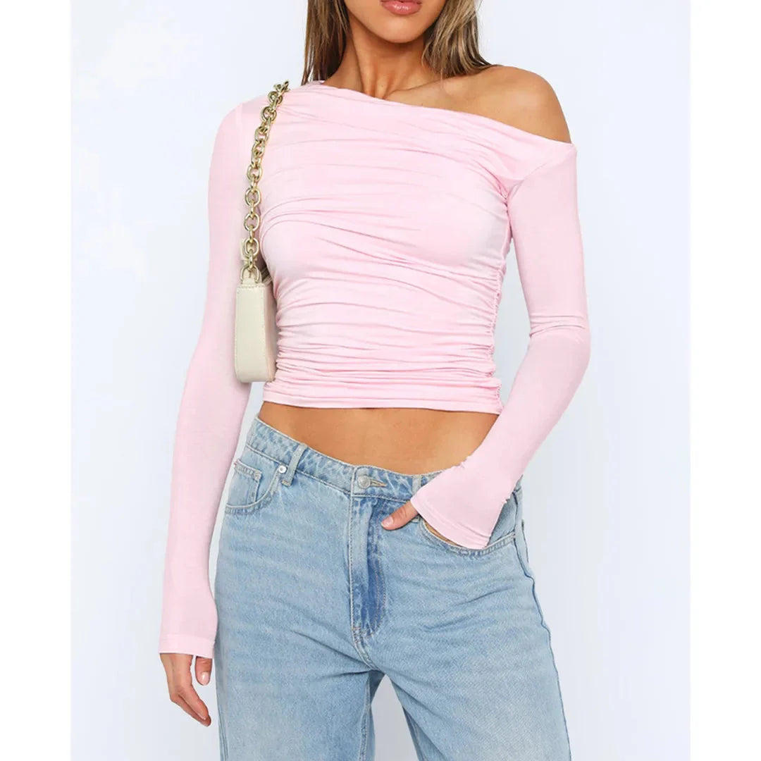 Off shoulder asymmetrical crop top for women