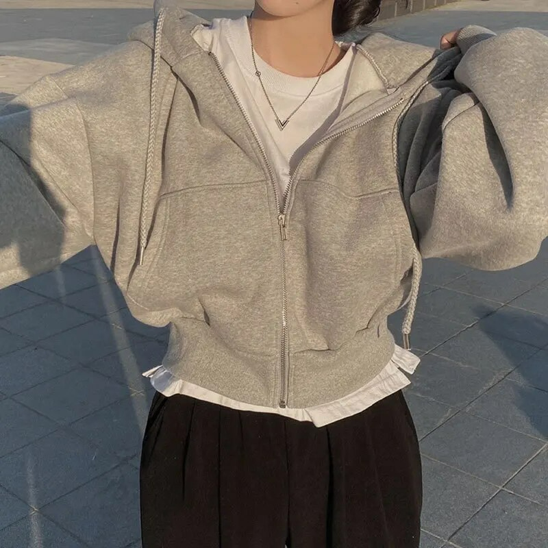 Women’s Hooded Jacket – Oversized Fit – Plush Feel – Cropped Length – Zip Front