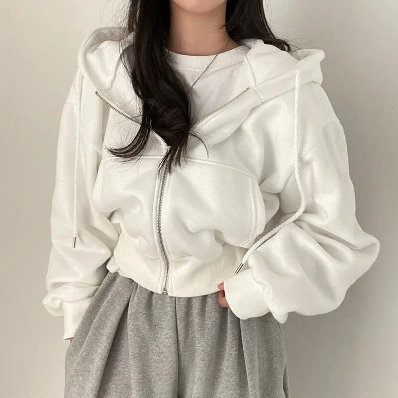 Women’s Hooded Jacket – Oversized Fit – Plush Feel – Cropped Length – Zip Front