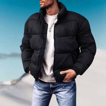 Men’s Down Jacket – Insulated Padded Fit – High Collar – Ribbed Cuffs – Casual Wear